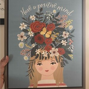 Wood Framed Stretch Canvas Floral Art Print with Positive Message